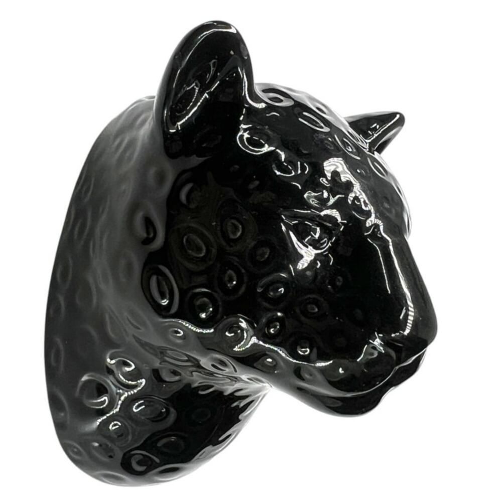 Vintage 80's Black Panther wall vase pocket Quail Ceramics Leopard Planter